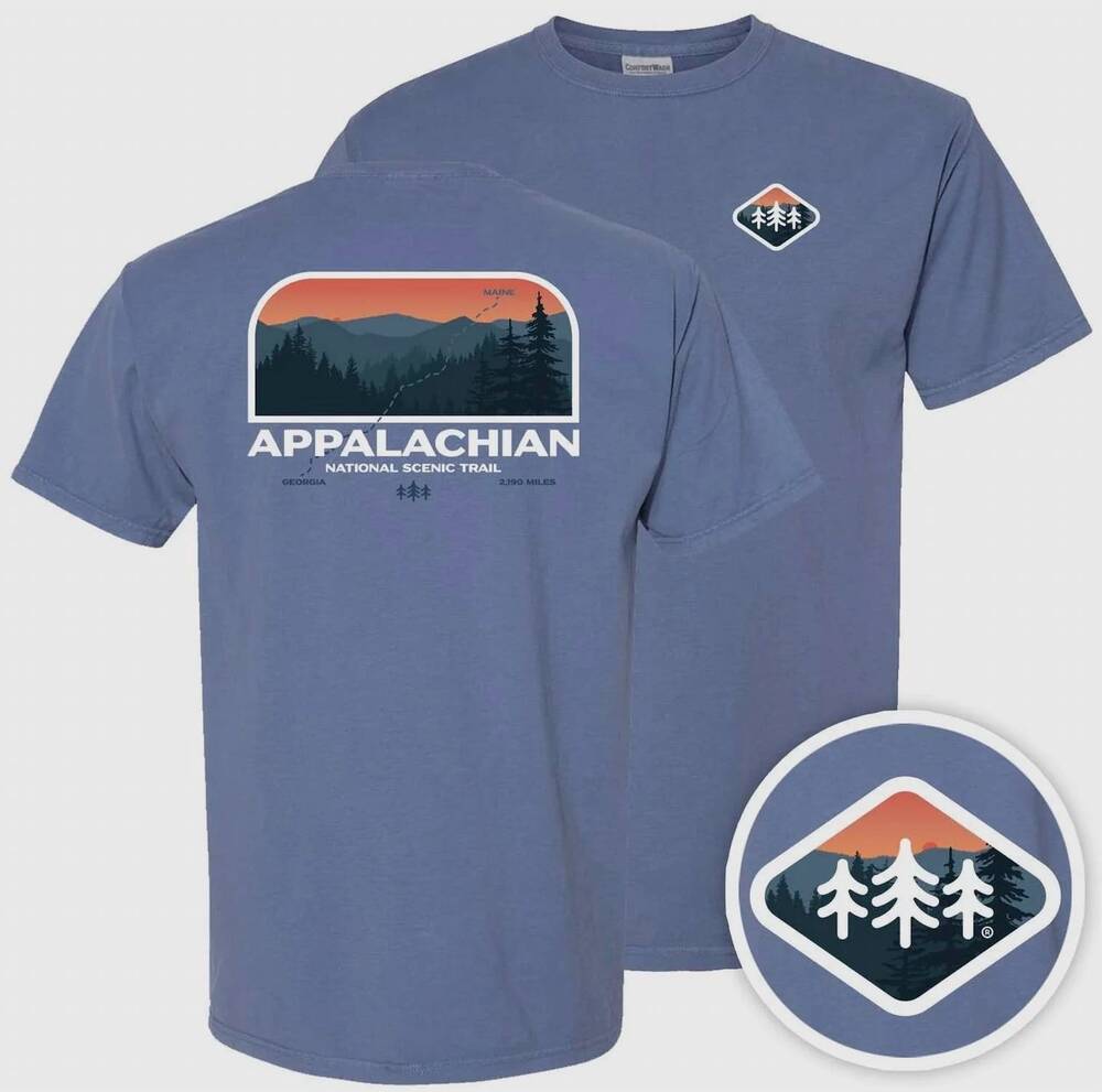 NEW TRIPINE men's appalachian trail garment dyed short sleeve tee in blue